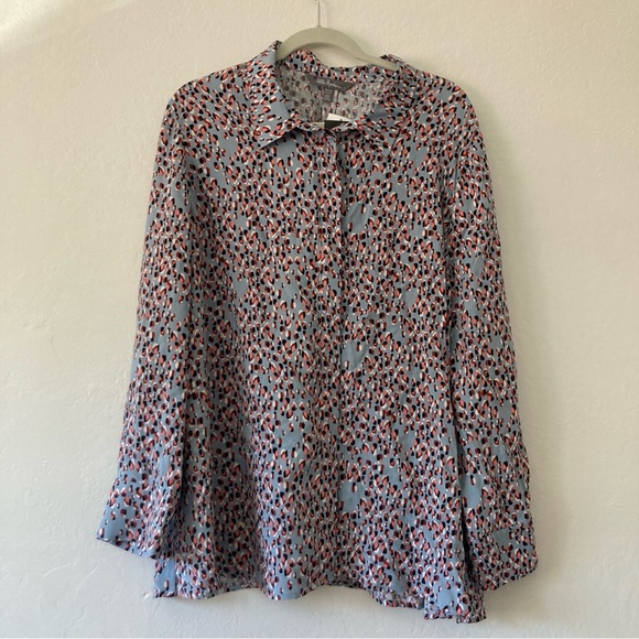 Ulla Popken Breezy Button Front Long Sleeve Gray Top Women's 22 Artsy Office NWT - Picture 1 of 10
